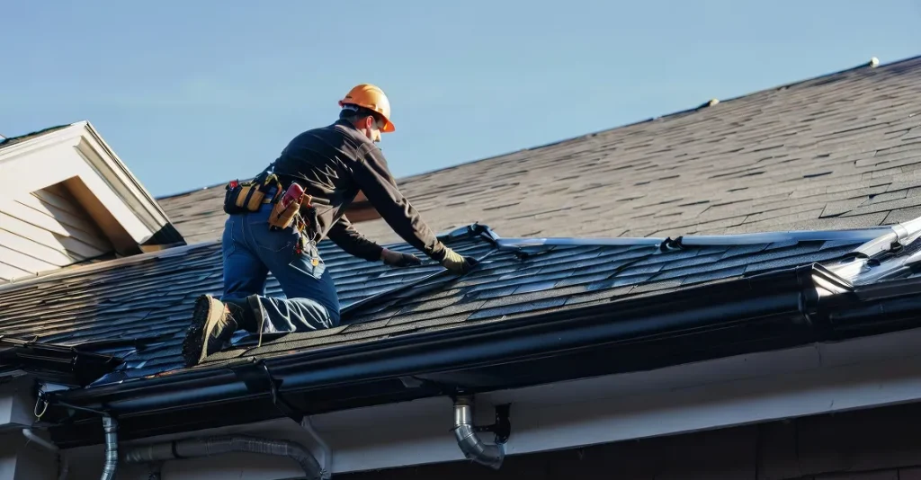 A roofing contractor inspecting a damaged roof in Raleigh, NC