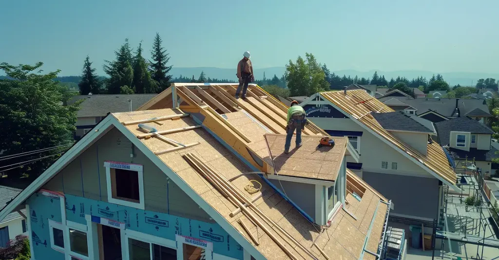 Roofing professionals installing a new roof on a Raleigh home
