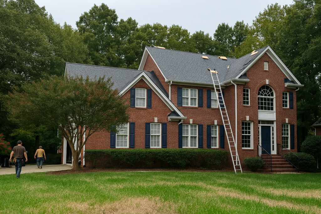 Emergency roof repair Raleigh after a severe storm to stop further damage. 